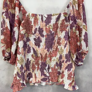 Old Navy Smocked Puff Sleeve Floral Top Women XXL Stretch‎ Flowy Cottage Boho thumbnail 5