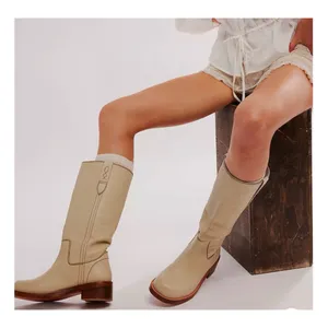 Free people Blaze Parchment Leather Block Heel Knee Boots SZ 6 NEW thumbnail 5