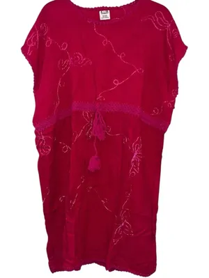 NWT Aloha Pink Embroidered Tunic XL Boho Cover‎ Up Mini Dress Tassel Beach thumbnail 1
