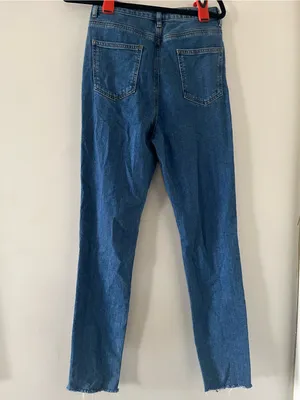 ASOS Denim High Rise Straight Leg Jeans 28 Tall Distressed Medium Wash Blue thumbnail 5