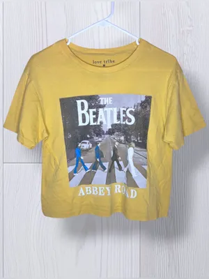 Love Tribe THE BEATLES Abbey Road Graphic Crop Top in Mustard Yellow | Size M thumbnail 3