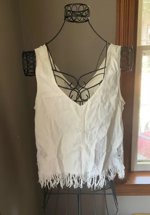 American Eagle White V-Neck Sleeveless Distressed Denim Top Sz. M thumbnail 1
