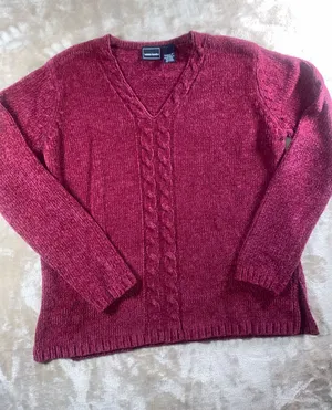 Vintage Bobbie Brooks V-Neck Cable Sweater - Wine Red thumbnail 1