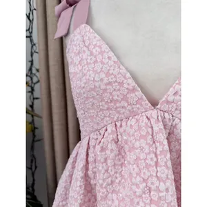 Lulus Darling Composure Pink Jacquard Floral Tie-Strap Mini Dress thumbnail 6