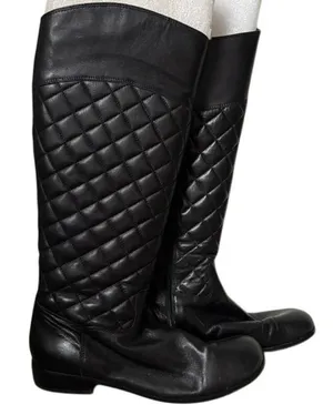 Corso Como Santona Quilted Riding Boots Sz 8 Black Leather‎ Zip Up Knee High thumbnail 1