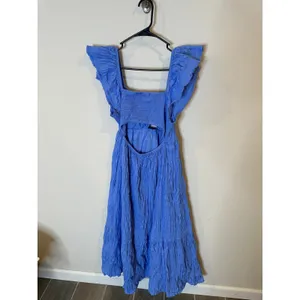 Universal Threads Womens Periwinkle Blue Seersucker Midi Dress Ruffle Cutout M thumbnail 5