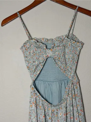 Altar’d State Blue Floral Smocked Open Back Tiered Maxi Dress XS Romantic thumbnail 5