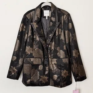 [Avec Les Filles] Black Gold Floral Print Jacquard Tuxedo Blazer Jacket NWT XL thumbnail 1