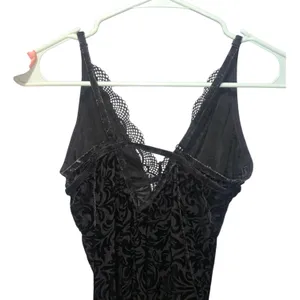 Ambrielle Black Mesh Lace-Trimmed Velvet Bodysuit Thong thumbnail 5