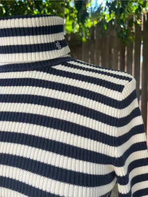 Lauren Ralph Lauren Striped Blue and white Turtleneck Sweater nautical coastal M thumbnail 2