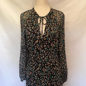 Tommy Hilfiger Maxi Dress 6 Dark Boho Y2K Whimsigoth Sheer Animal Print Tie Neck thumbnail 15