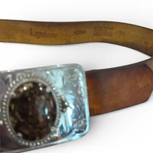 vintage-style Western belt buckle with a large oval agate cabochon stone 32 thumbnail 4