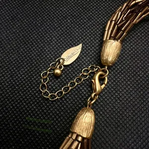 Vintage Gold Brown Tone Multi Strand Glass Bead Boho Necklace thumbnail 3