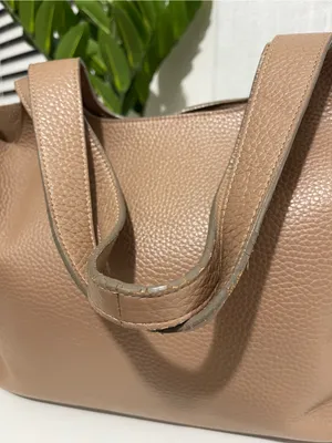 CUYANA 13” system tote bag purse Minimalist Taupe Leather cappuccino brown thumbnail 8