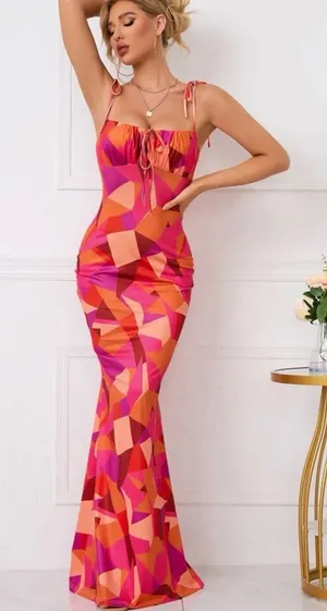 SheIn Pink print maxi dress thumbnail 1