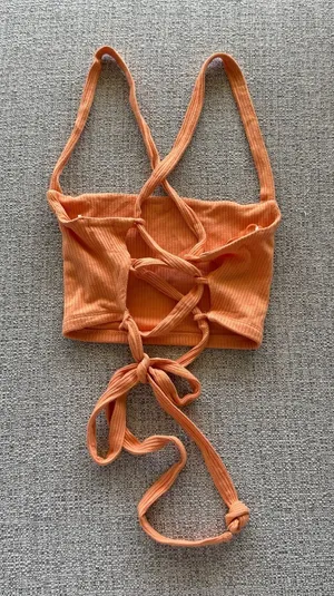 Garage Ribbed Lace-Up Back Crop Top Orange Size‎ P/S thumbnail 1