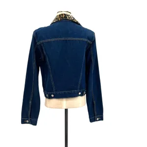 Vintage Playboy Leopard Trim Denim‎ Jacket Y2K Cropped Jean Jacket Size Large thumbnail 9