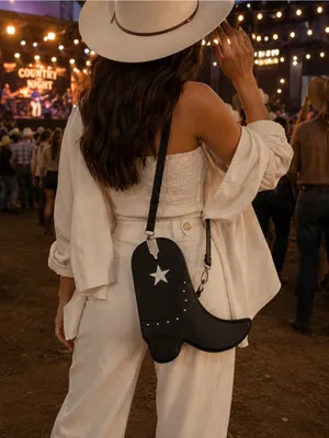 DS Black Cowboy Boot-Shaped Crossbody Bag with Star Accent thumbnail 2