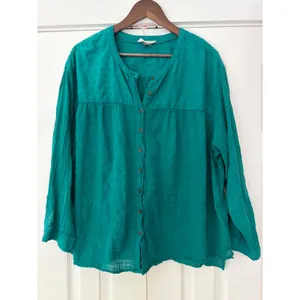 Pilcro by Anthropologie Teal Green Cotton Gauze Clip Dot Button Down Top XL thumbnail 3