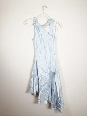 NWT Meshki Evelina Halter Asymmetric Hem Midi Dress Ice Blue Light Blue XS thumbnail 5