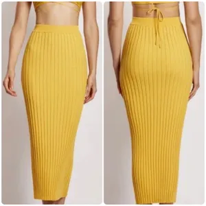 MESHKI Womens Bodycon High Waist Fitted Ribbed Knit Midi Skirt Size XS Yellow thumbnail 2
