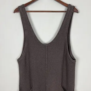 Free People‎ Beach Hailee Sweater Jumper Overalls Large Taupe FP Knit Pockets L thumbnail 4