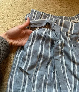 Hollister Ultra High Rise Linen Blue Striped Tie Pants thumbnail 6