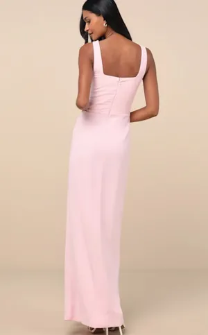 Lulus Glamorous Disposition Light Pink Ruched Maxi Dress thumbnail 3