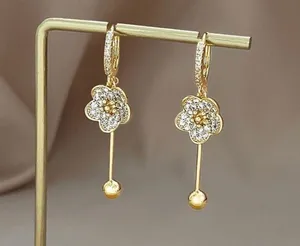 18K Gold Plated Flower Dangle Drop Earrings for Women,Elegant Flower Earrings thumbnail 1