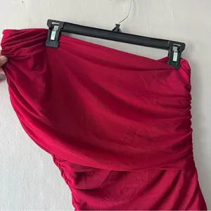 Red One Shoulder Ruched Bodycon Maxi Dress Size Large thumbnail 4