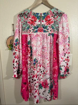 Umgee Boho Oversized Pink Floral & Tropical Leopard Print Top Size S thumbnail 5