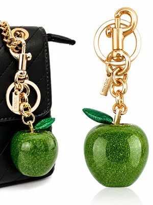 NEW Large Glitter Green Apple Keychain Bag Charm | Gold Hardware thumbnail 2