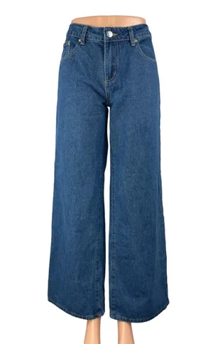 NEW Edikted Blue High Rise Medium Wash Baggy Wide Leg Denim Jeans Pants Size M thumbnail 1