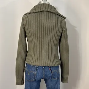 Gap Olive Green Collared Ribbed Zip Up Cardigan Sweater Size L thumbnail 2