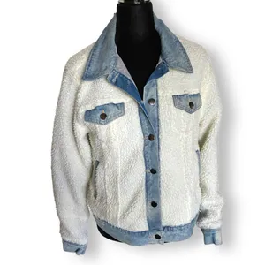 Wild Fable‎ Womens Juniors Jacket Size Large Solid Sherpa Faux Fur Denim NEW thumbnail 2