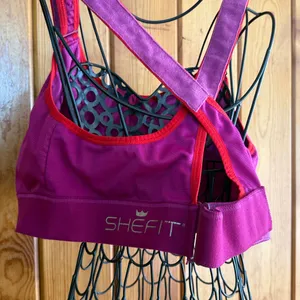 Women's Pink Sports Bra Shefit sports bra 4luxe support bra zip front adjustable thumbnail 4