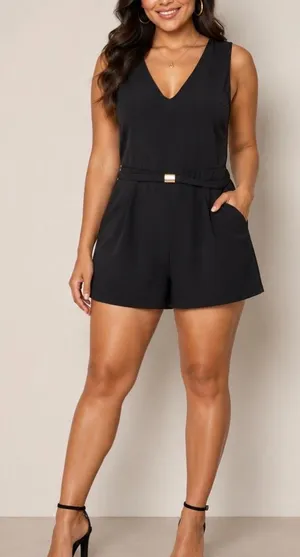 Black Tape Black Women's V-Neck Short Romper With Pockets. M (New without tag) thumbnail 1
