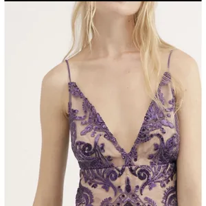 Free People Night Shimmer Sequin Mini Dress Purple Lace Nude Slip Size 0 $108.00 thumbnail 2