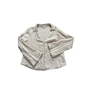 ZARA Linen Blouse Flared Bell Sleeves Button Up V Neck Beige Womens Small thumbnail 4