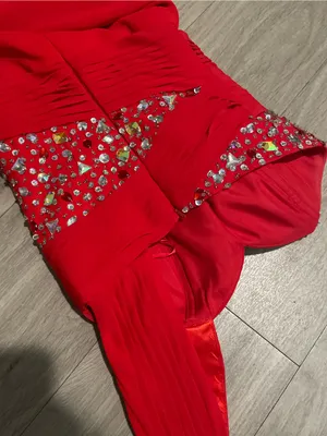 Strapless Red Embellished Prom Gown Size XXS thumbnail 3