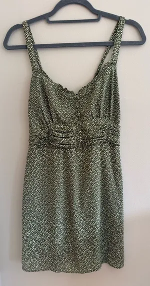 Abercrombie Olive Green Mini Dress with Tiny White Dots thumbnail 1