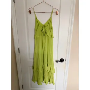 Lulus‎ Ruffle High-Low Midi Dress Women XS Chartreuse Lime Green Tie Back Boho thumbnail 5