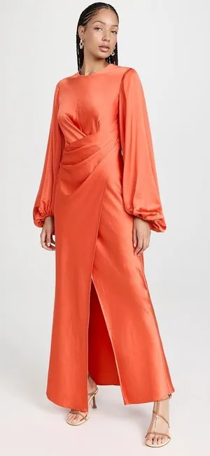 Significant Other Lara Bright‎ Orange Long Sleeve Satin Dress size US4 thumbnail 1