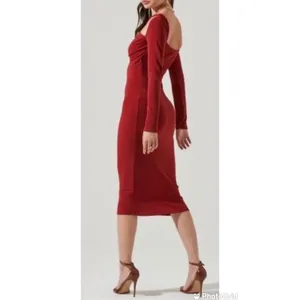 ASTR Brick Red Cutout Long Sleeve Midi Dress Size‎ XS Cockail Party Fall Winter thumbnail 3