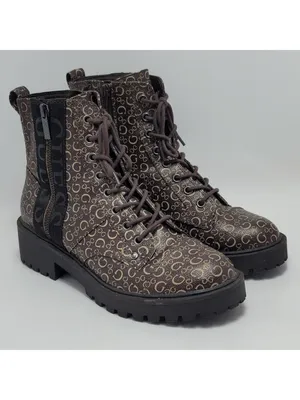 Guess Los Angeles Womens Brown Logo Ankle Combat Lace Up Boots Side Zip Sz 8.5M thumbnail 2