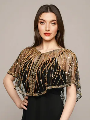 ALDO Stunning black cape with intricate gold beading. Perfect for formal occasions. thumbnail 1
