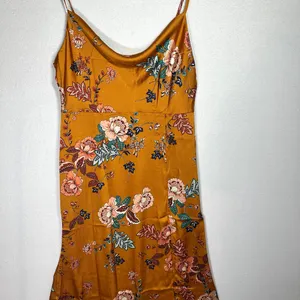 CantonWalker Slip Dress XL Orange Floral Slit Cowl Neck Sleeveless Strappy New thumbnail 2