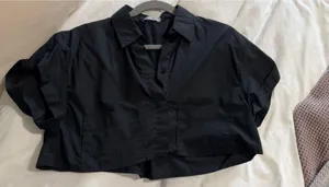 ZARA Black Collared Crop Top thumbnail 2
