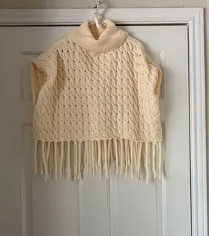 Davi & Dani Cream Chunky Knit Mock Neck Crop Sweater thumbnail 1