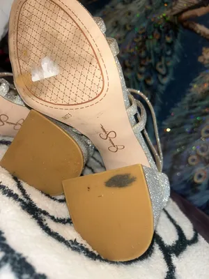 Jessica Simpson Silver Glitter Strappy Block Heel Sandals Size 7 thumbnail 10